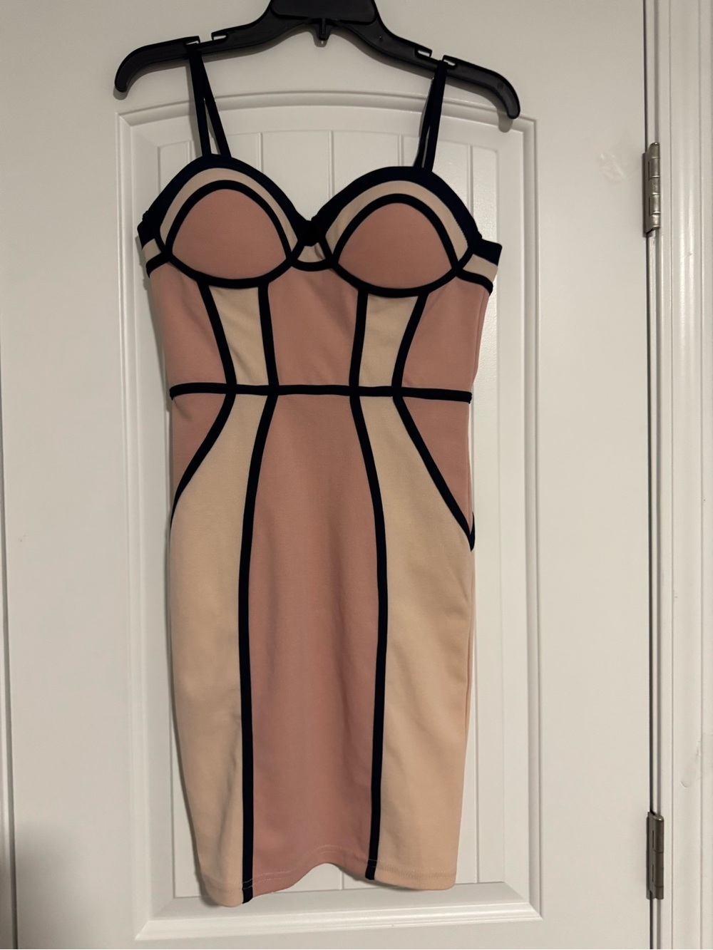 Entry Nude and navy Panelled Bustier Bodycon Dress adjustable straps - Picture 2 of 6